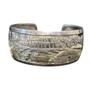 Vintage Navajo Sterling Silver Storyteller Cuff Bracelet